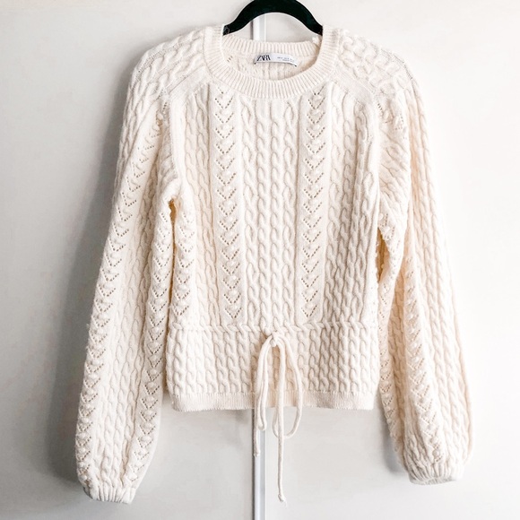 Cream Cable knit Balloon sleeve Sweater - Picture 3 of 10